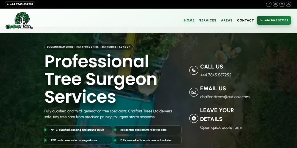 Chalfont Trees homepage screenshot
