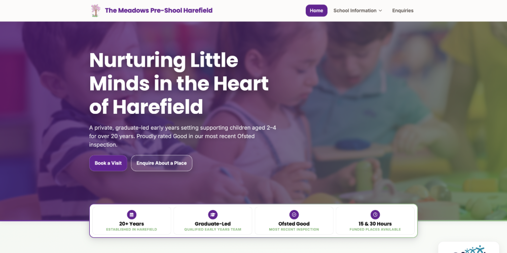 The Meadows Pre-School homepage screenshot