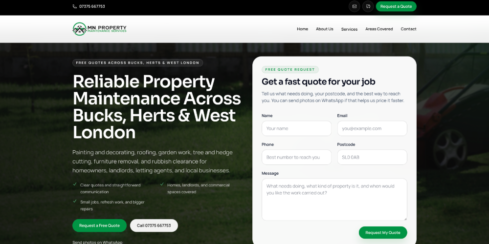 MN Property Maintenance homepage screenshot
