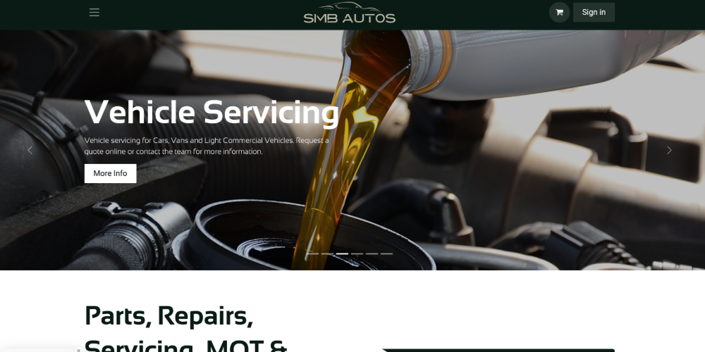 SMB Autos homepage screenshot