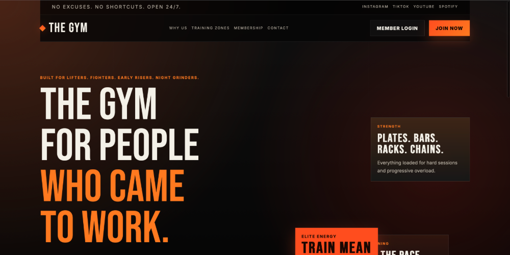 The Gym homepage screenshot