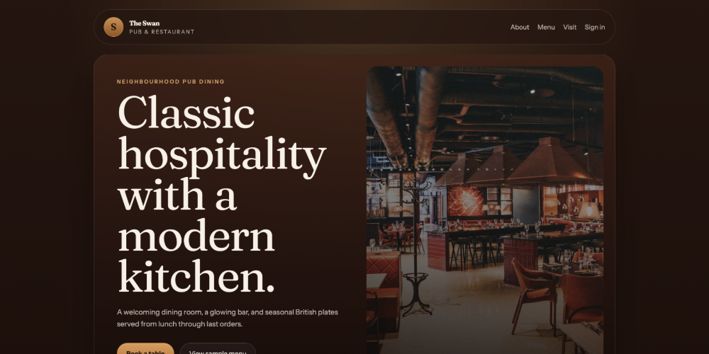 The Swan Pub and Grill homepage screenshot